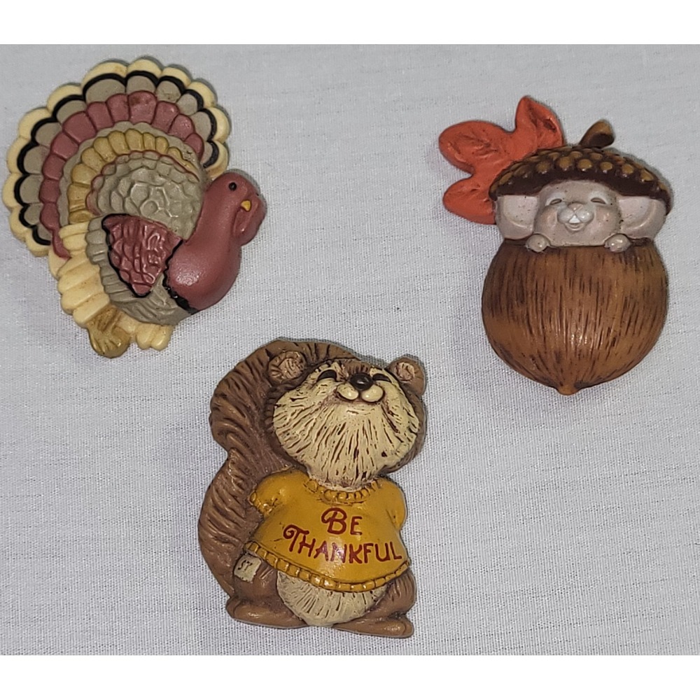 Hallmark Pins Vintage Thanksgiving Turkey Squirrel Be Thankful Acorn Mouse Lot 3